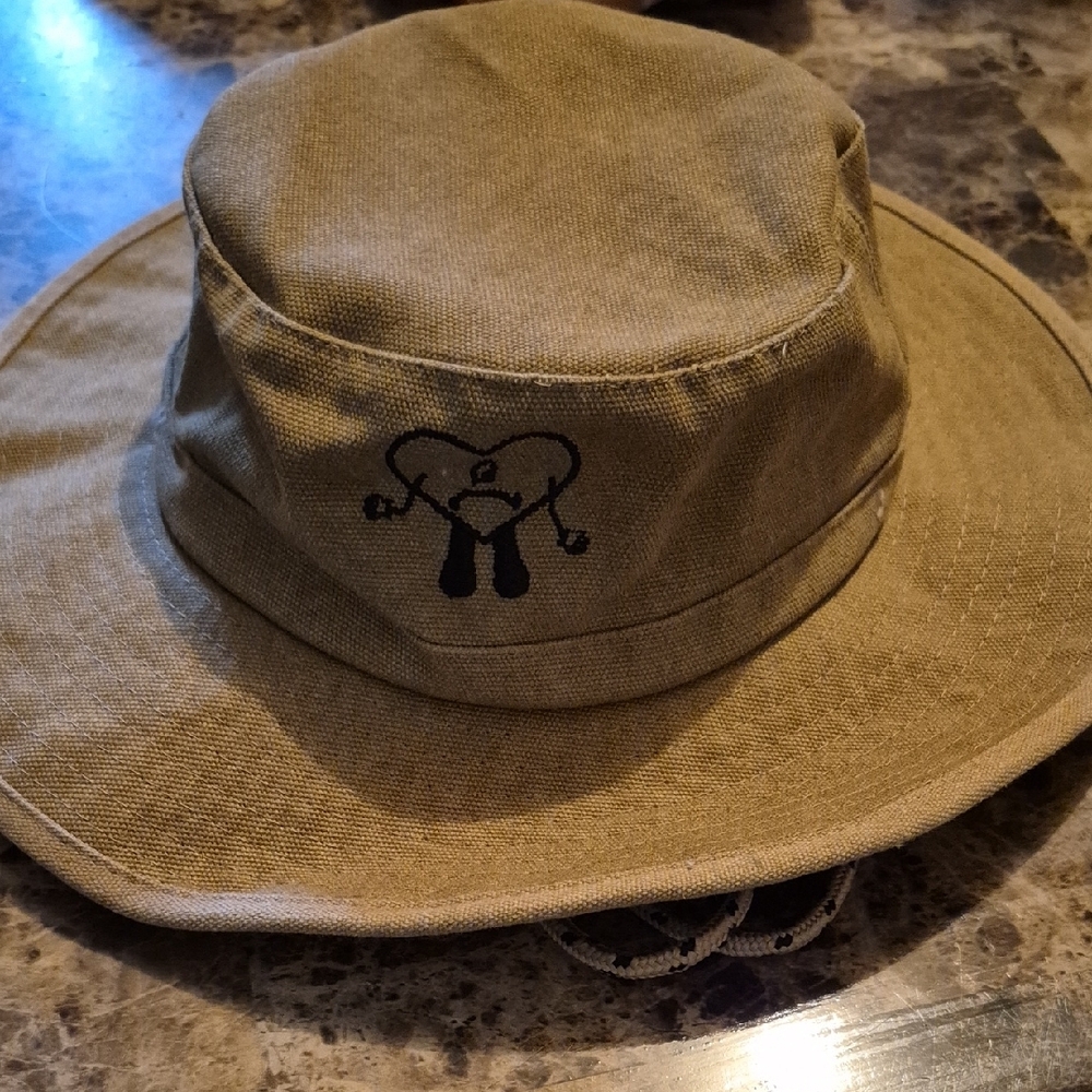 Tan Wide-Brimmed Outdoor Hat with Logo